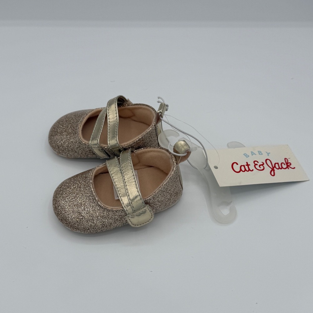 Cat & Jack Baby Girls Rose Gold Glitter Mary Jane Crib Shoes 0-3M NWT